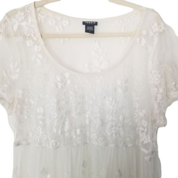 Torrid Womens 0X White Floral Print Sheer Lace Sho - Picture 2 of 7